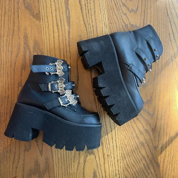 Demonia Black Ankle Boots with Silver Accents - Picture 5 of 6